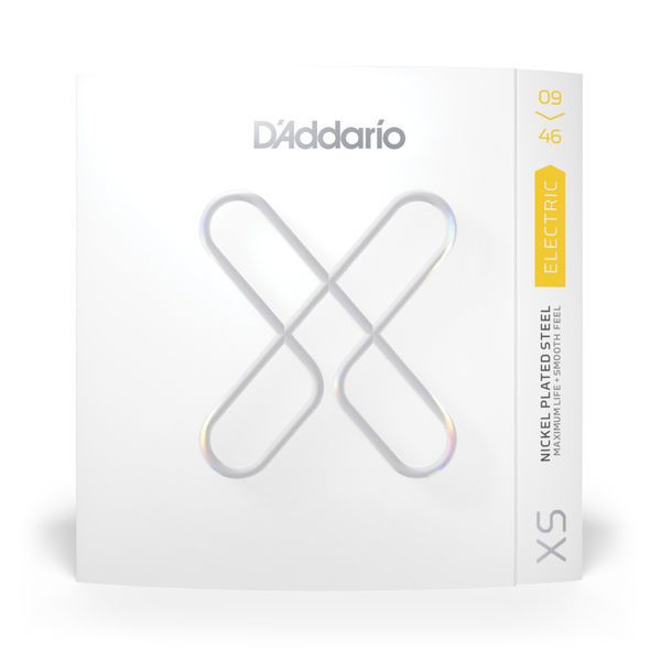 D'Addario XS Nickel Plated Steel Electric Guitar Strings Super Light Regular Bottom, 9-46, with packaging and string details visible