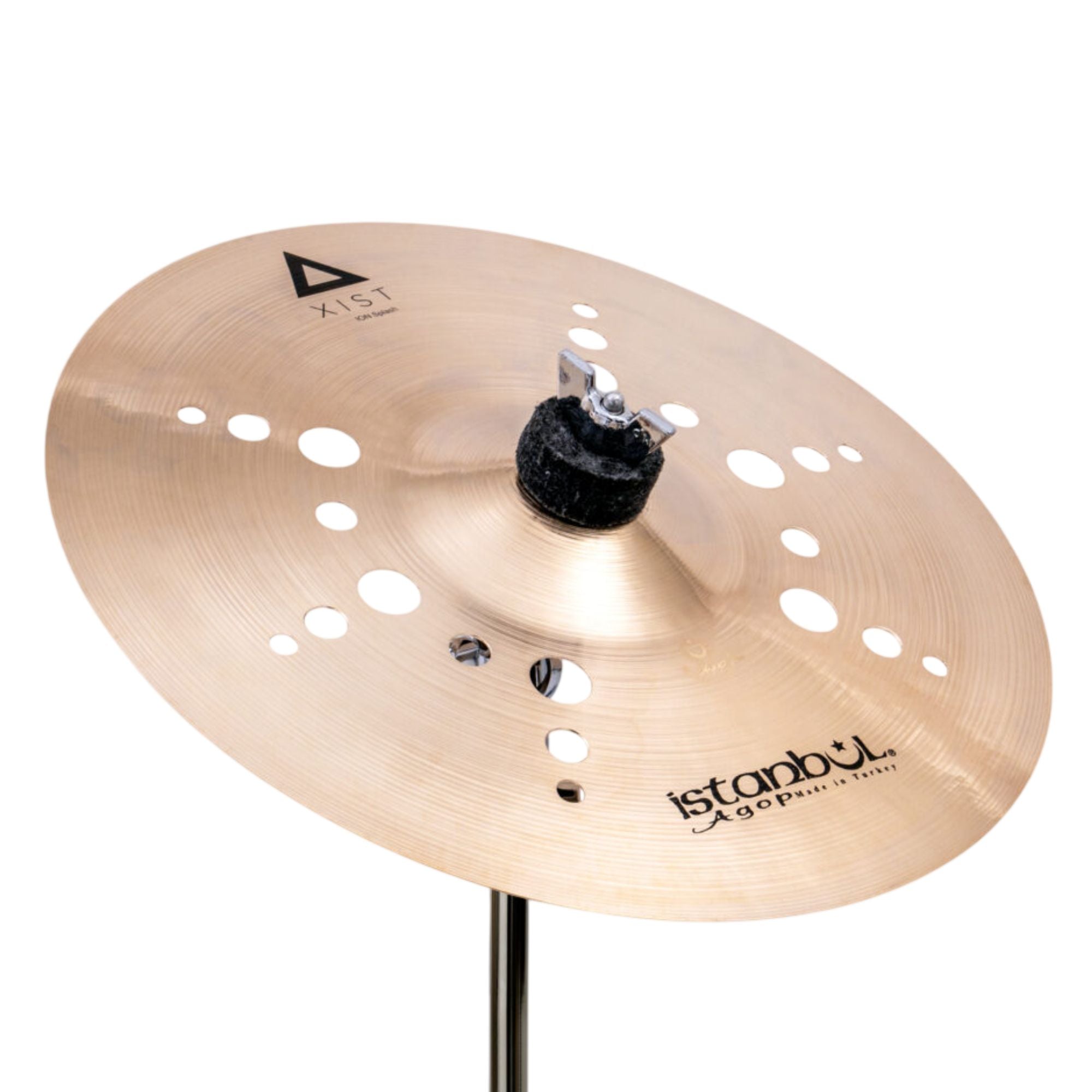 Istanbul Agop Xist Splash cymbal, single cymbal in a shiny bronze finish with a small splash size and engraved brand logo.