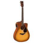 Yamaha FGX800CSDB acoustic guitar with sand burst finish, showing the body and fretboard detail.
