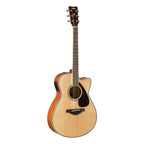 Yamaha FSX820C cutaway acoustic guitar with solid spruce top in natural finish, showing the body and fretboard details.