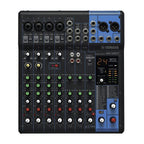 Yamaha MG10XU 10-channel analog mixing console with SPX effects and USB port, featuring multiple knobs and input channels.