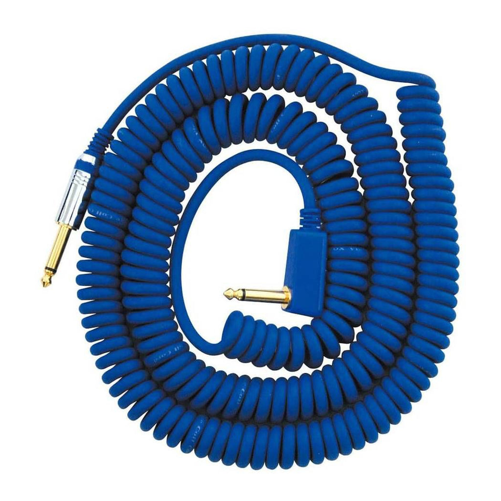 Vox VCC090 Vintage Coiled Guitar Lead in blue with coiled cable and 1/4 inch connectors for electric guitar.