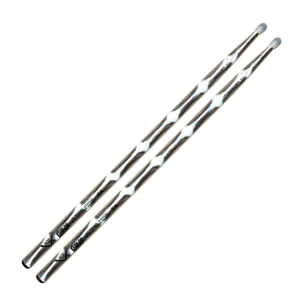 Vater VCS5AN Colour Wrap Silver Optic Los Angeles 5A Drumsticks - Nylon Tip