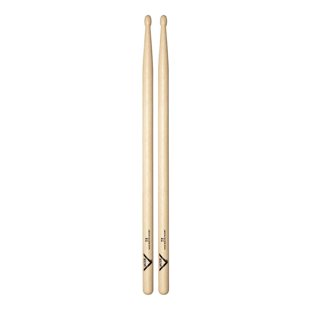 Vater VH2BW 2B American Hickory wood tip drumsticks for percussion, showing the sticks with natural wood finish and Vater branding.