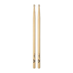 Vater VH5BN 5B nylon tip American hickory drumsticks shown on a white background, highlighting their size and material.