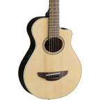 Yamaha APXT2NT 3/4 acoustic guitar in natural finish with a padded gig bag, displayed on a plain background.