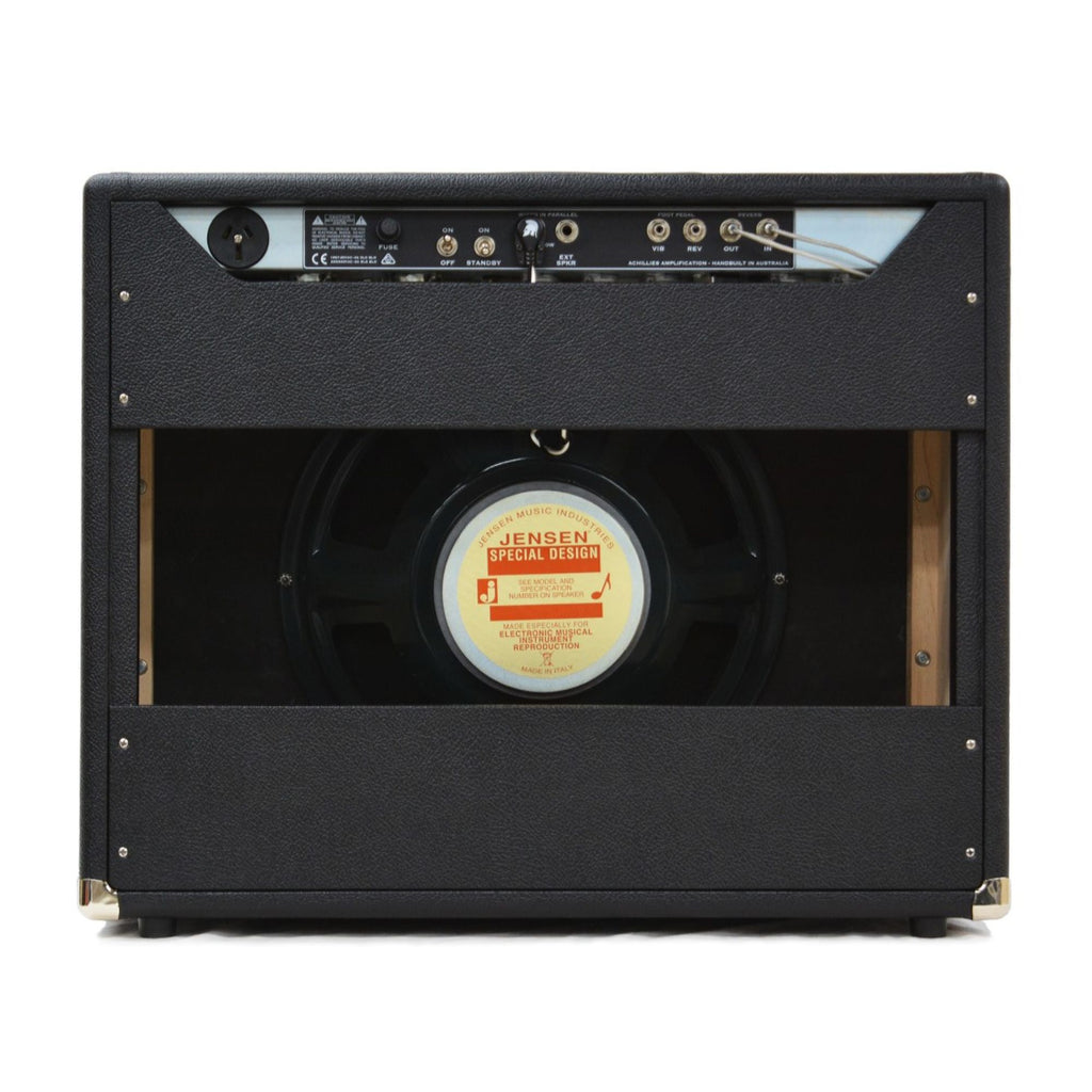 Achillies Zephyr 40W 1x15 guitar combo amplifier with Jensen C15N speaker in black Bronco tolex, compact and vintage-style.