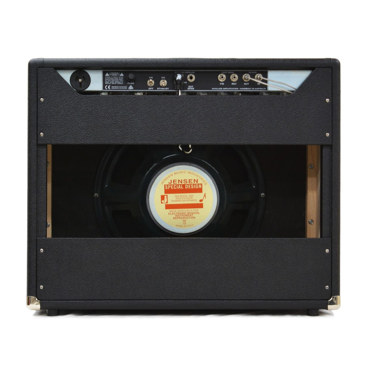 Achillies Zephyr 40W 1x15 guitar combo amplifier with Jensen C15N speaker in black Bronco tolex, compact and vintage-style.