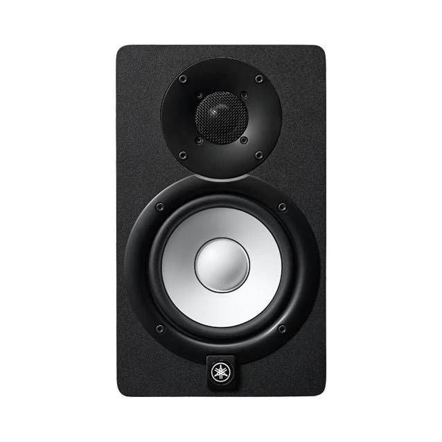 Yamaha HS7 black 6.5-inch 2-way nearfield studio monitor speaker showing front grille and control panel.