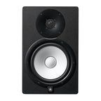 Yamaha HS8 8-inch two-way powered studio monitor in black, showing the front view with speaker grille and control panel.