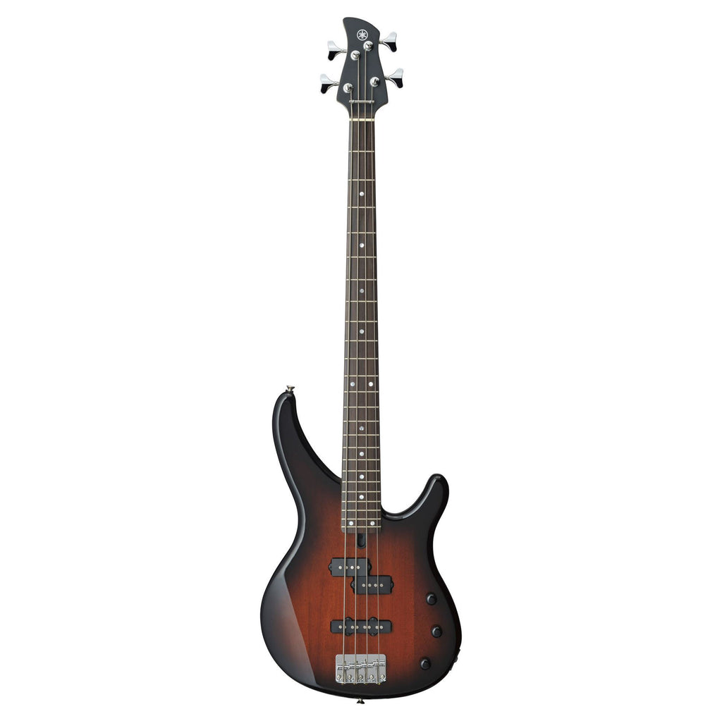 Yamaha TRBX174 electric bass guitar in old violin sunburst finish, 4-string model with a sleek body and modern design.