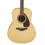 Yamaha LL6-NT//ARE acoustic guitar in natural finish, showing the body and fretboard details.