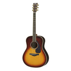 Yamaha LL6 jumbo size acoustic guitar with rosewood back and sides, brown finish, showcasing its body and detailed wood grain.