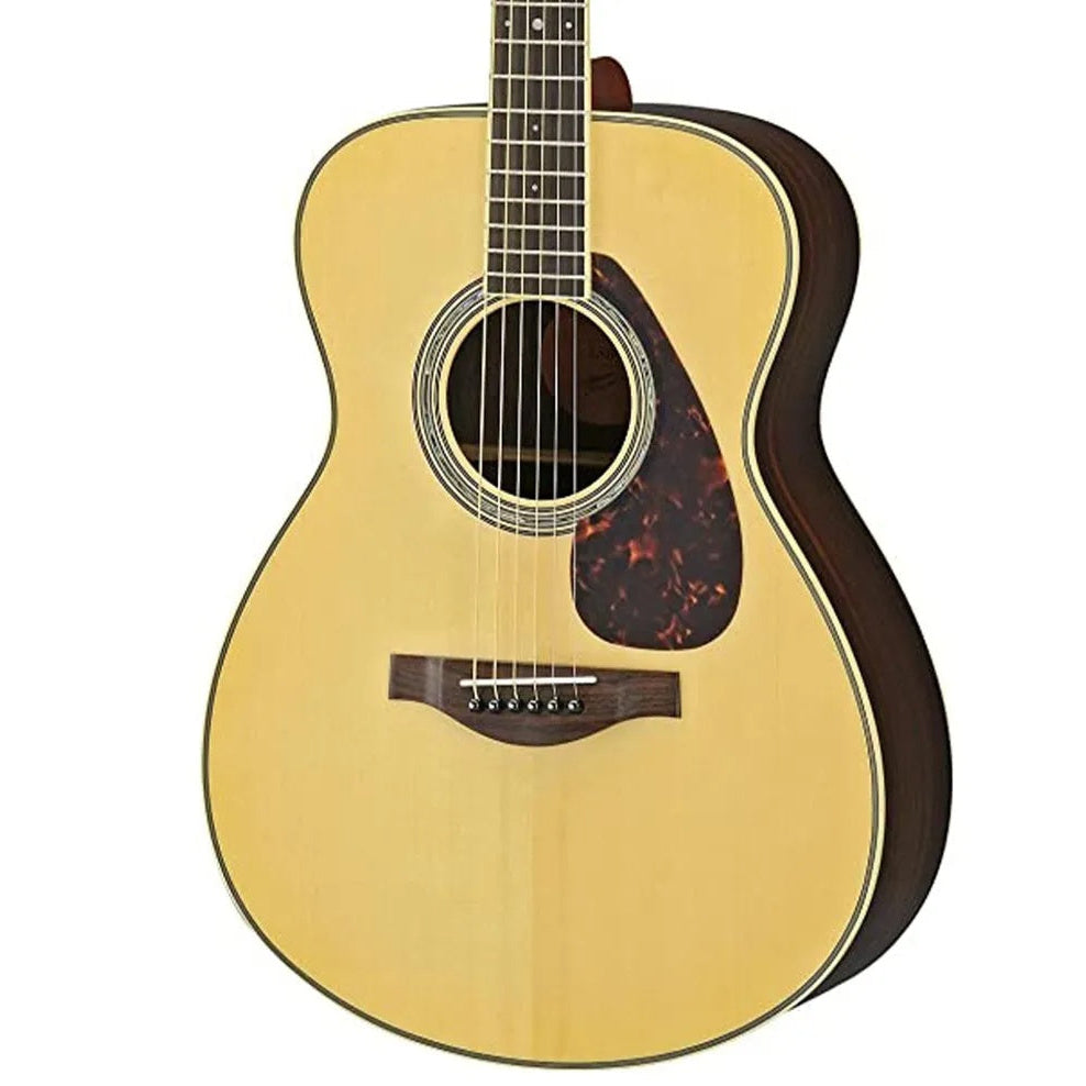 Yamaha LS6 small body acoustic guitar with natural finish, rosewood back and sides, and steel strings.