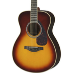 Yamaha LS16 small body acoustic guitar with rosewood back and sides, brown finish, showing the guitar's shape and wood grain.