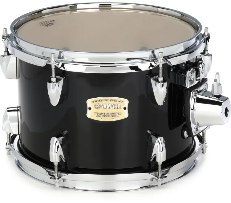 Yamaha Stage Custom 10x7 inch black tom drum from the single drums collection, featuring a sleek Raven Black finish.