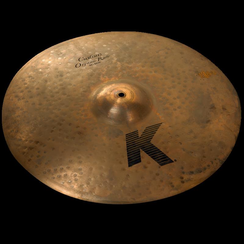 Zildjian K Custom 21-inch Organic Ride Cymbal showing its detailed textured surface and classic cymbal shape.