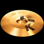 Zildjian K Custom 20-inch hybrid ride cymbal with a shiny finish, showing intricate lathing and a bell in the center.