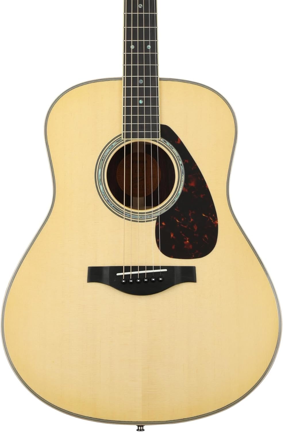 Yamaha LL6M ARE jumbo size acoustic guitar with natural finish and piezo pickup, featuring a classic acoustic guitar design.