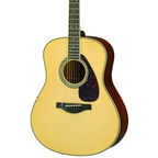 Yamaha LL16M-NT/ARE acoustic guitar with natural finish, showing the body and neck, highlighting craftsmanship and wood grain.