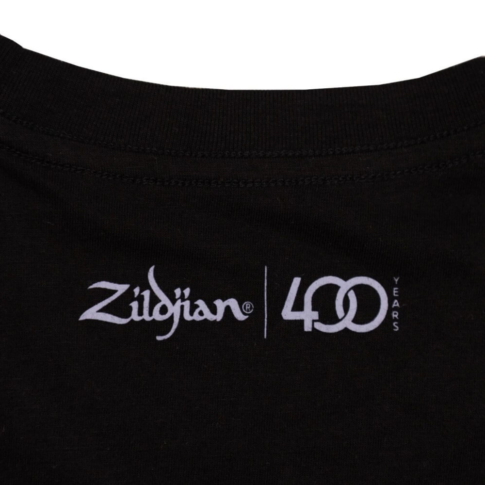 Zildjian Limited Edition 400th Anniversary Alchemy T-shirt in small size, featuring drum GMI design and anniversary branding.