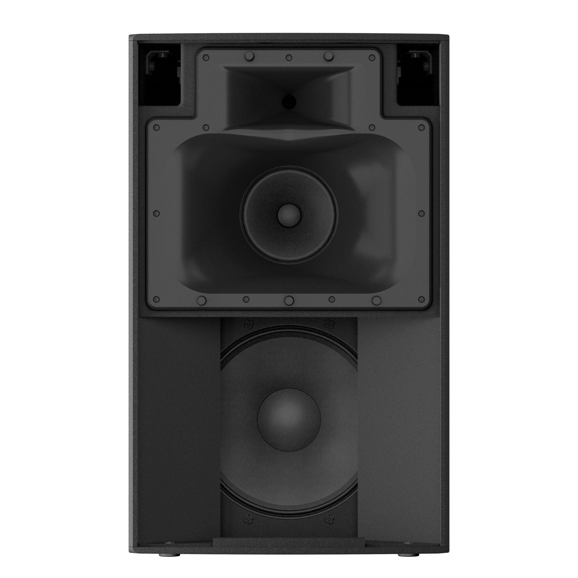 Yamaha DZR315 15-inch 3-way powered PA speaker with 2000W output, showcasing the front grille and control panel.