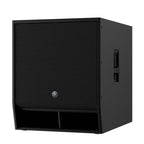 Yamaha DXS18XLF 18-inch powered PA subwoofer with 1600 watt amplifier, showing its front grille and control panel.