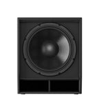 Yamaha DXS18XLF 18-inch powered PA subwoofer with 1600 watt amplifier, showing front view with control panel and speaker grille.