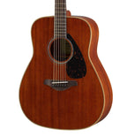 Yamaha FG850 dreadnought acoustic guitar with solid spruce top in natural finish, showing the body and fretboard details.