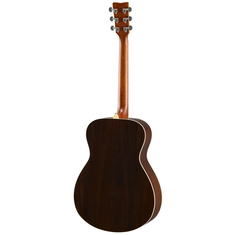 Yamaha FS830DSR acoustic guitar with a Dusk Sun Red finish, showcasing its wood body and stringed design.