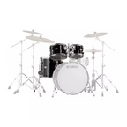 Yamaha Recording Custom 10/12/16 tom pack in solid black finish, showcasing three drums with polished hardware.