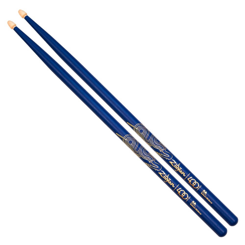 Zildjian Limited Edition 400th Anniversary Jazz Drum Sticks 5A with black and blue design on wood