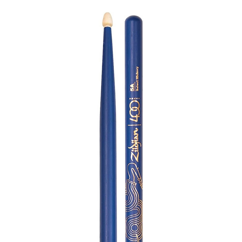 Zildjian Limited Edition 400th Anniversary Jazz Drum Sticks 5A with black handle and signature branding, designed for jazz drummers.