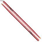 Zildjian 5A chrome pink drumsticks with wooden tips, designed for drumming and percussion performance.