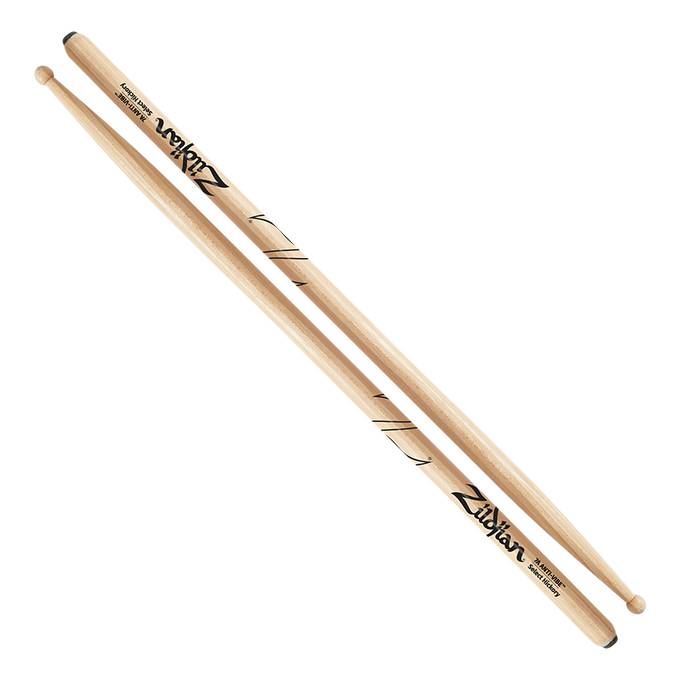 Zildjian Hickory 7A Anti-Vibe drumsticks with wooden handles and anti-vibration features for comfortable drumming.
