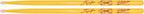 Zildjian Artist Series Josh Dun drumsticks in Clancy Yellow, showing a close-up of the wooden sticks with branding.