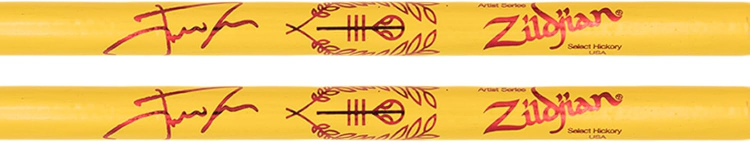 Zildjian Artist Series Josh Dun drumsticks in Clancy Yellow with wooden handles and branded Zildjian logo.