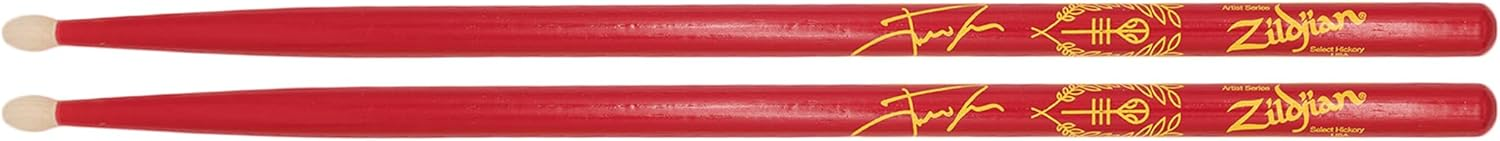 Zildjian Artist Series Josh Dun drumsticks in Clancy Red, showcasing wooden sticks with branded tips and red finish.