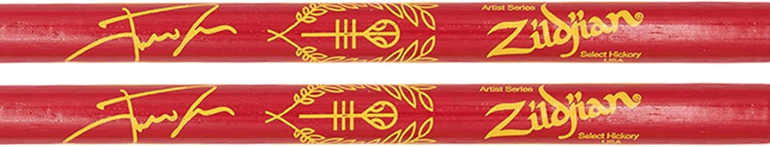 Zildjian Artist Series Josh Dun drumsticks with red handles, showing a close-up of the sticks on a plain background.