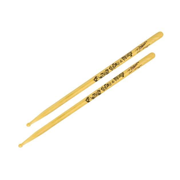Zildjian Artist Series Travis Barker drumsticks with signature S&S logo and wood finish, designed for drummers and percussionists.