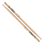 Zildjian Hickory Trigger drumsticks with natural wood finish and black grip sections, designed for drummers' comfort and performance.