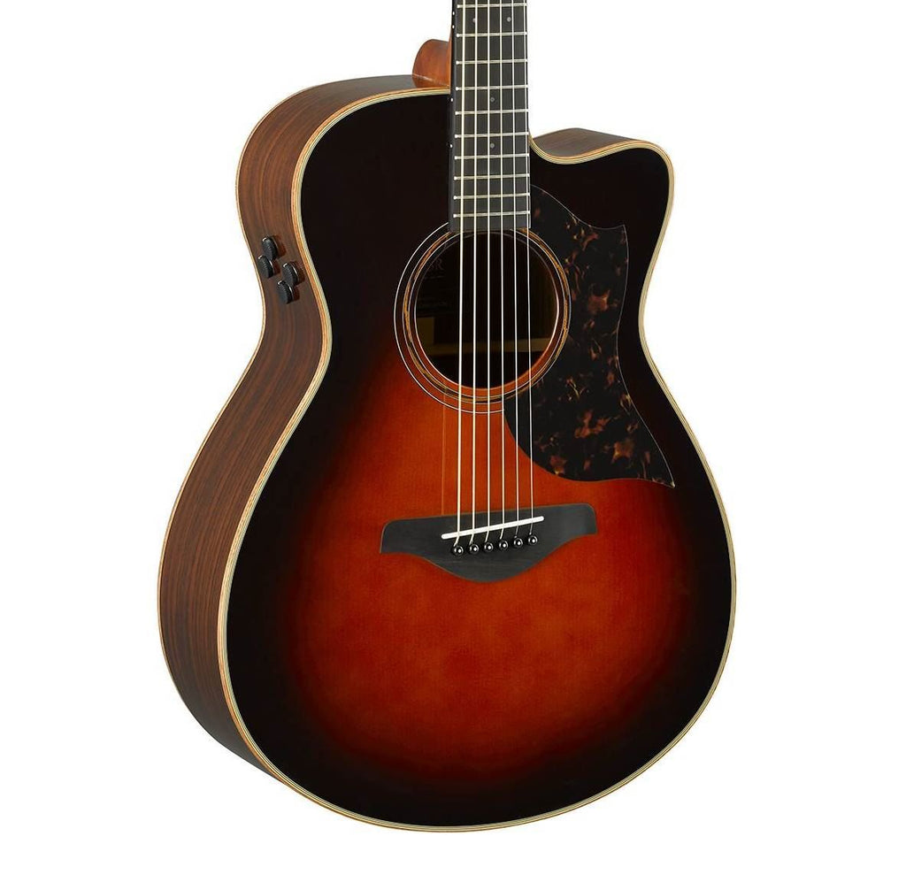 Yamaha AC3R concert size acoustic guitar with rosewood back and sides, brown sunburst finish, and built-in pickup.