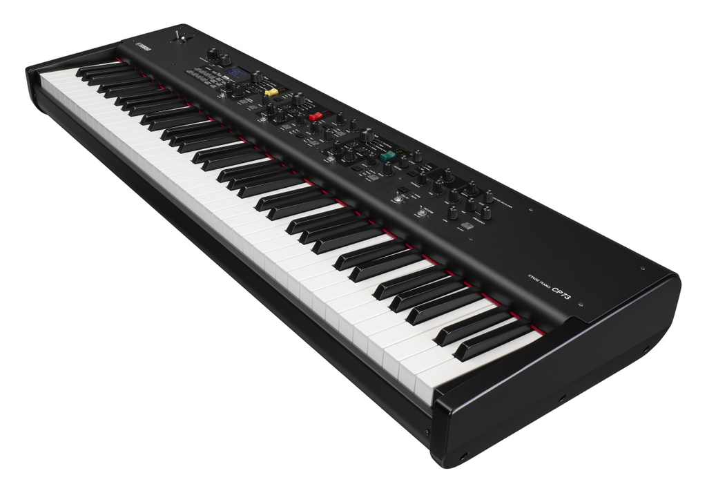 Yamaha CP-73 73-key stage piano with balanced hammer action, black finish, and control knobs for performance and studio use.