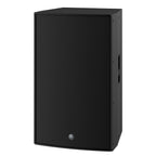 Yamaha DZR315-D 3-way powered speaker with 15-inch driver and Dante connectivity, showcasing its front grille and control panel.