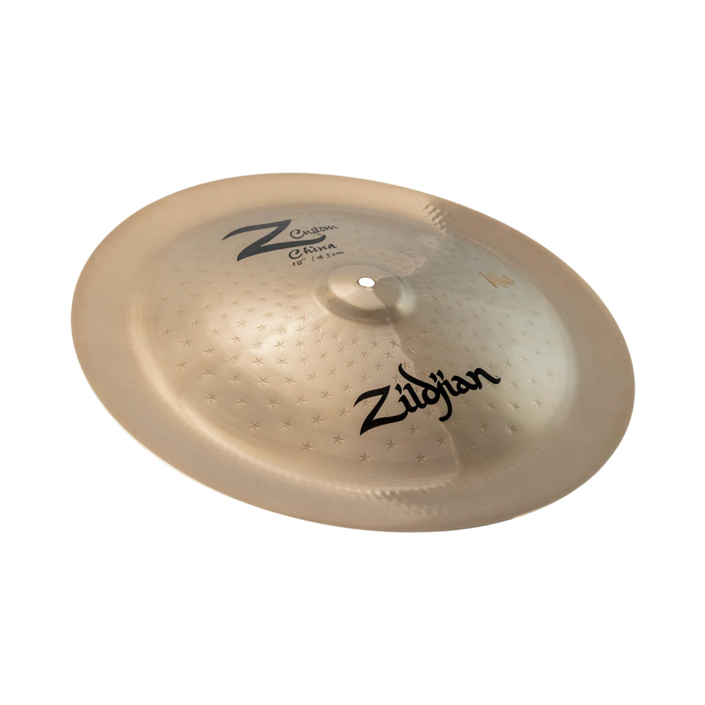Zildjian Z Custom 18-inch China cymbal, single cymbal with a dark finish and traditional Zildjian branding, mounted on a stand.