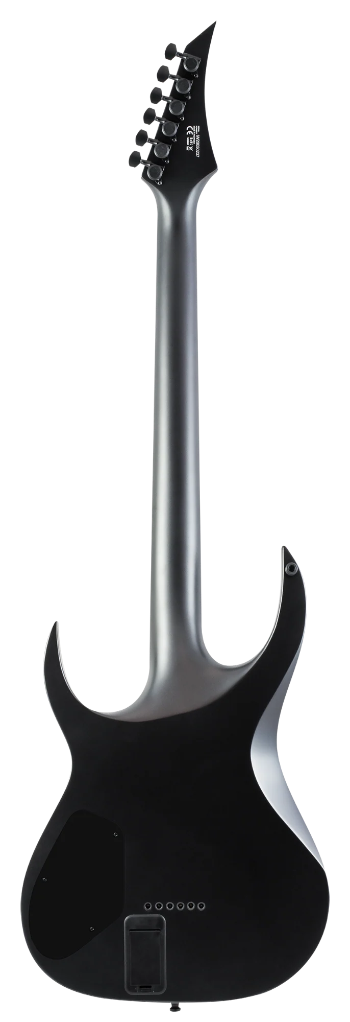 Solar A1.6ATG Baritone MKII electric guitar shown from the back, featuring a sleek black finish and detailed hardware.