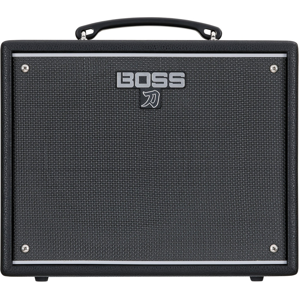 BOSS Katana-25 25W guitar amplifier front view in black enclosure