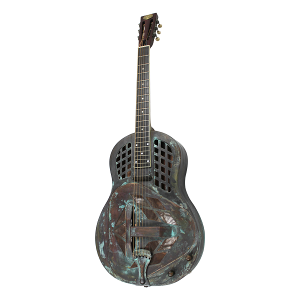 Bourbon Street BSR-3C-CR copper rust tri-cone resonator for folk and bluegrass instruments, showcasing its textured metal surface.