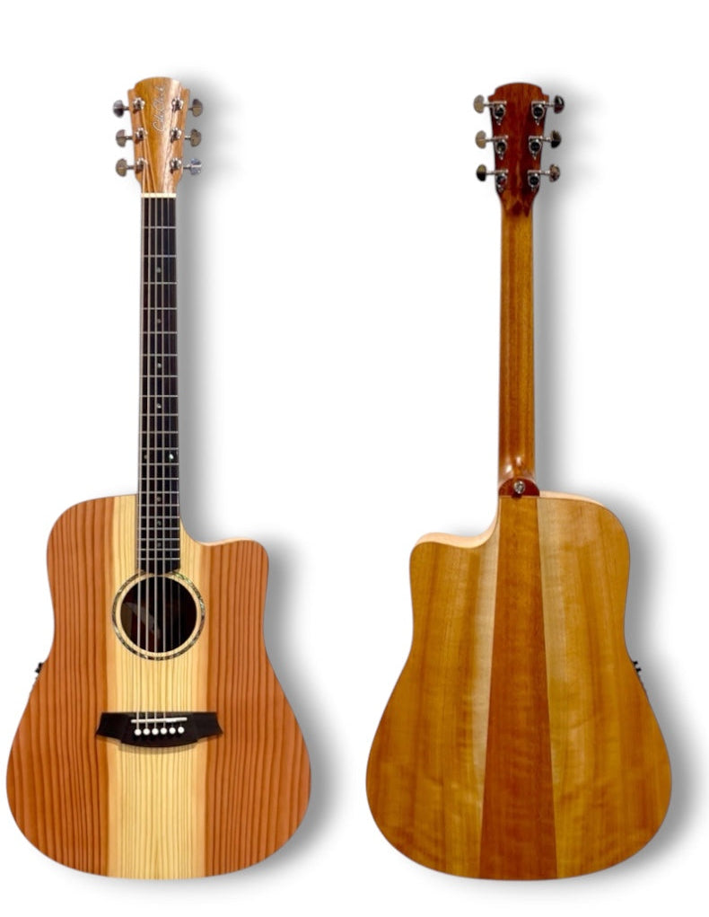 Cole Clark Studio FL1EC acoustic-electric guitar with Redwood top and Queensland Maple back and sides, showcasing the natural wood finish.