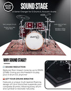 DRUMnBASE Sound Stage manufacturer information sheet — dimensions and isolation construction